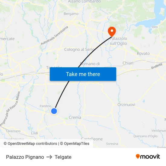 Palazzo Pignano to Telgate map