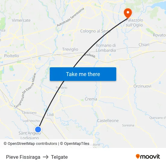 Pieve Fissiraga to Telgate map