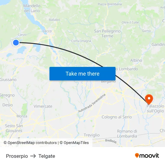 Proserpio to Telgate map
