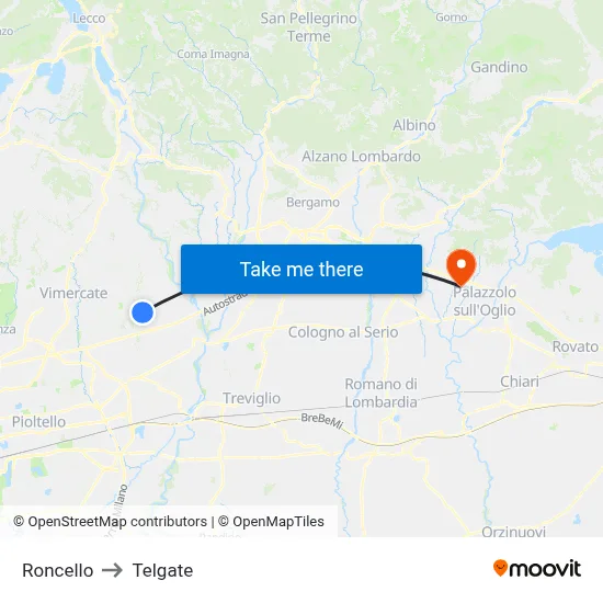 Roncello to Telgate map