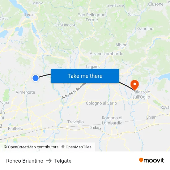 Ronco Briantino to Telgate map