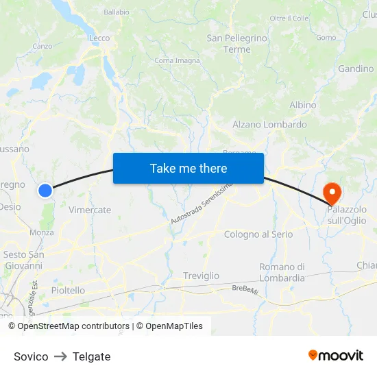 Sovico to Telgate map