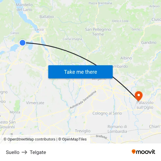Suello to Telgate map