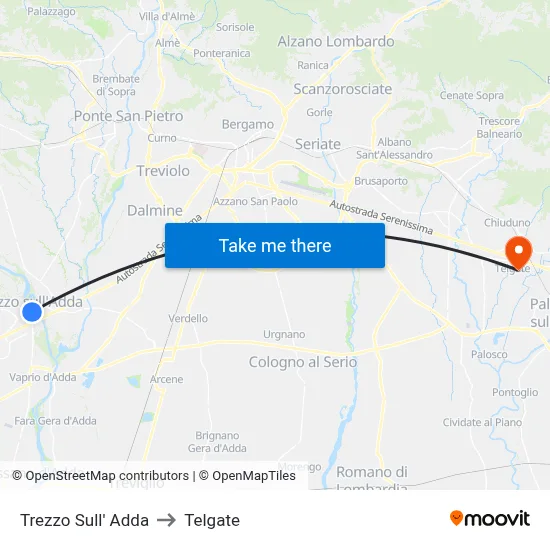 Trezzo Sull' Adda to Telgate map