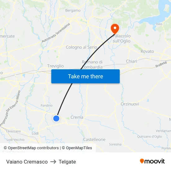 Vaiano Cremasco to Telgate map
