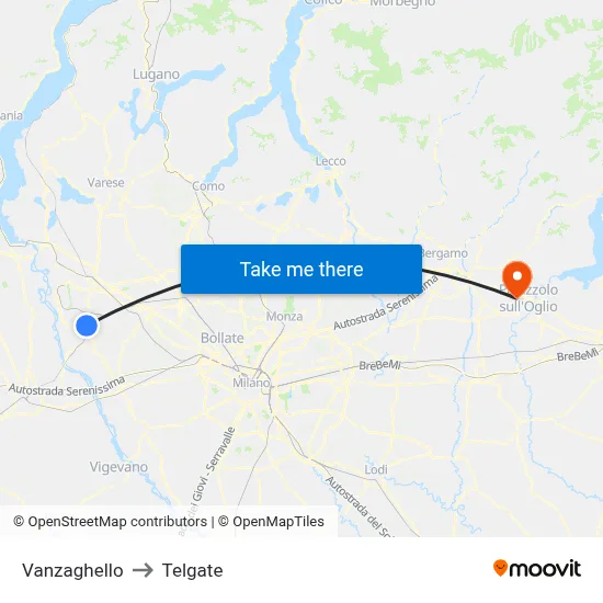 Vanzaghello to Telgate map