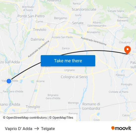 Vaprio D' Adda to Telgate map
