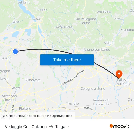 Veduggio Con Colzano to Telgate map
