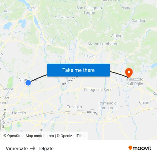 Vimercate to Telgate map