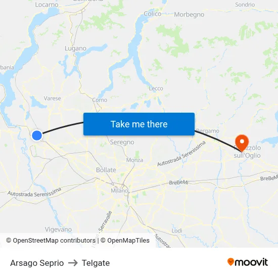 Arsago Seprio to Telgate map