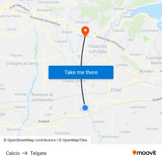 Calcio to Telgate map