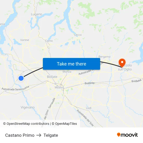 Castano Primo to Telgate map