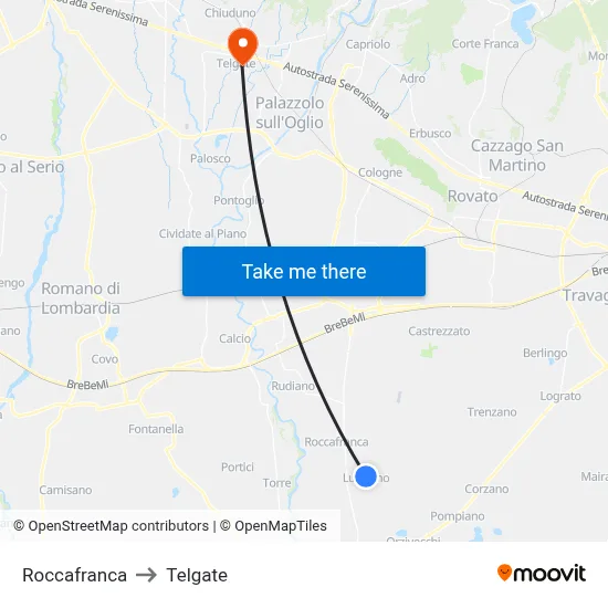Roccafranca to Telgate map