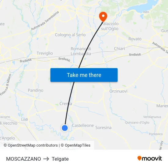 Moscazzano to Telgate map