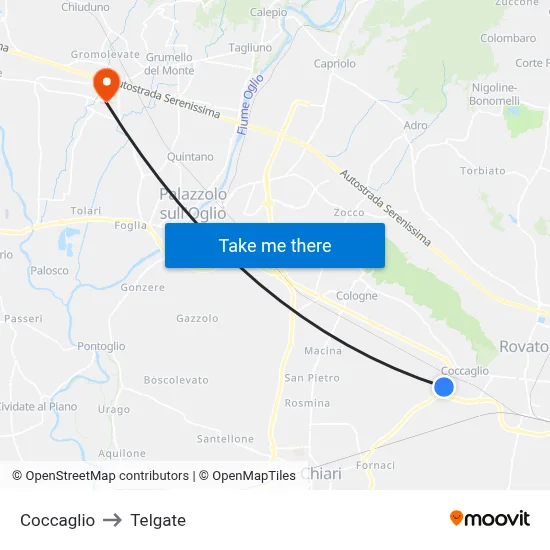 Coccaglio to Telgate map