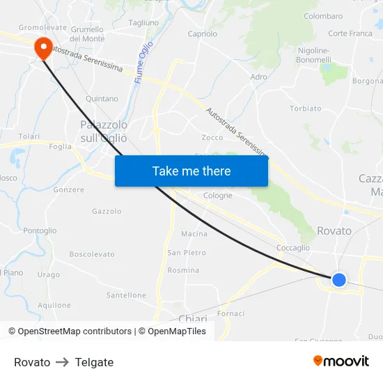 Rovato to Telgate map