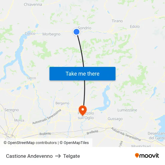 Castione Andevenno to Telgate map