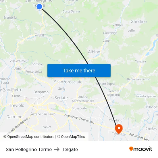 San Pellegrino Terme to Telgate map