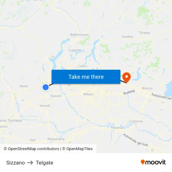 Sizzano to Telgate map