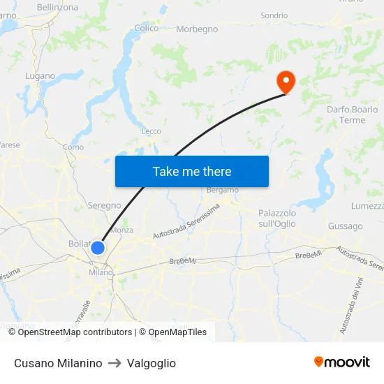 Cusano Milanino to Valgoglio map