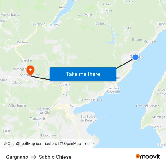Gargnano to Sabbio Chiese map