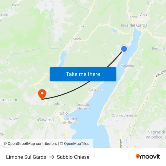 Limone Sul Garda to Sabbio Chiese map