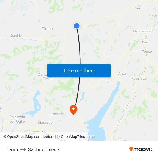 Temù to Sabbio Chiese map