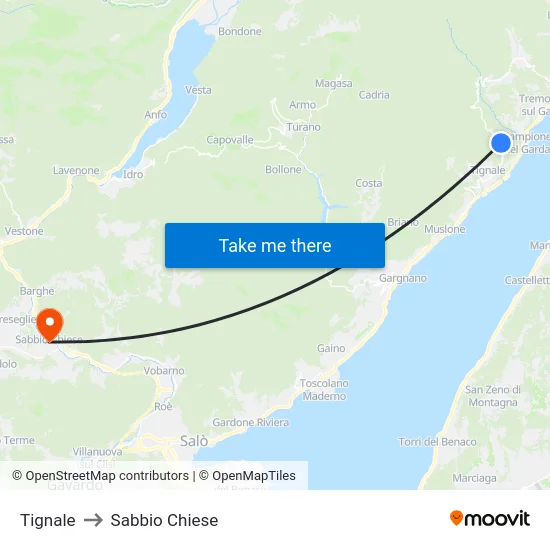 Tignale to Sabbio Chiese map