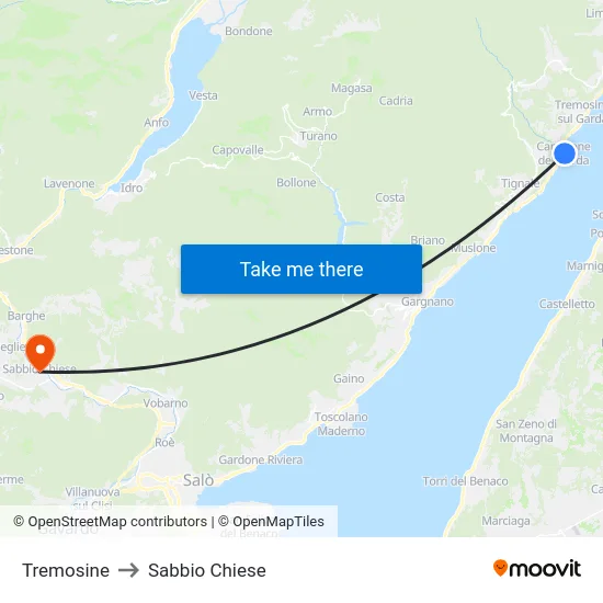 Tremosine to Sabbio Chiese map