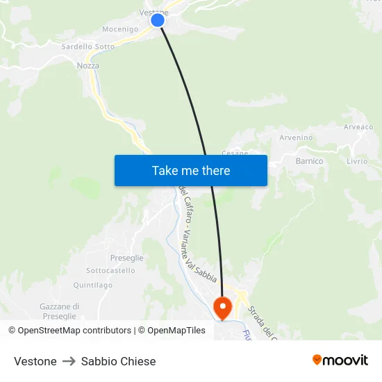 Vestone to Sabbio Chiese map