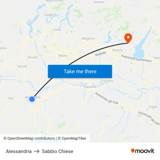 Alessandria to Sabbio Chiese map