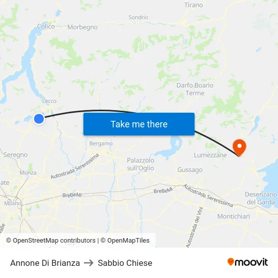 Annone Di Brianza to Sabbio Chiese map