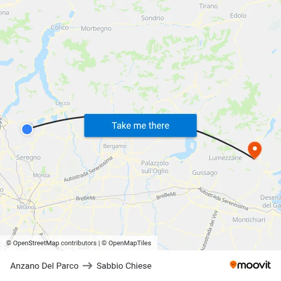 Anzano Del Parco to Sabbio Chiese map