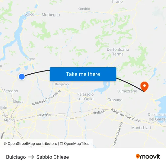 Bulciago to Sabbio Chiese map