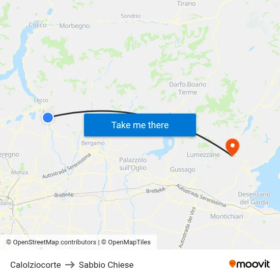 Calolziocorte to Sabbio Chiese map