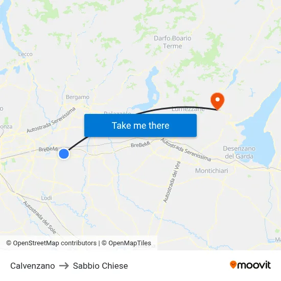 Calvenzano to Sabbio Chiese map