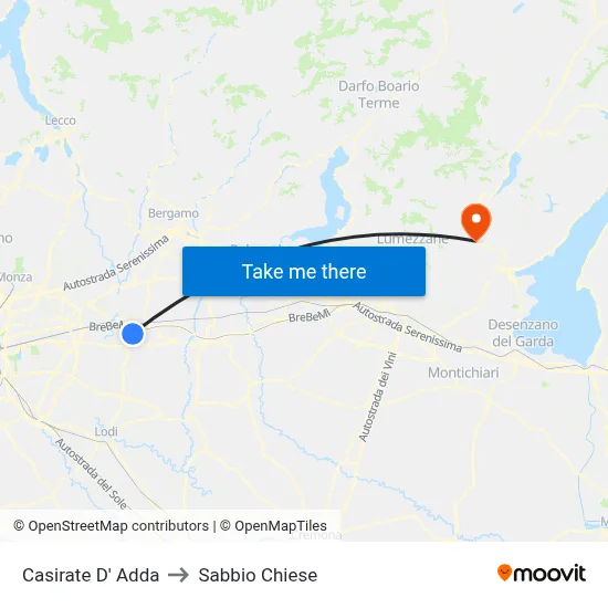 Casirate D' Adda to Sabbio Chiese map