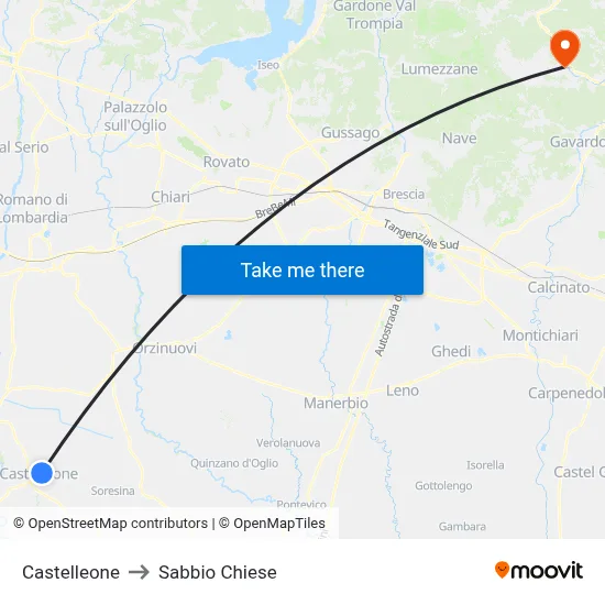 Castelleone to Sabbio Chiese map