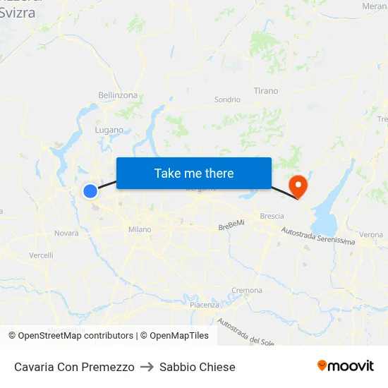 Cavaria Con Premezzo to Sabbio Chiese map