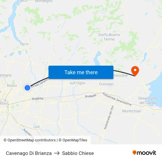 Cavenago Di Brianza to Sabbio Chiese map