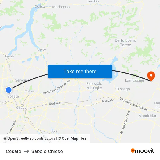 Cesate to Sabbio Chiese map