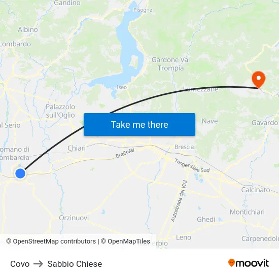 Covo to Sabbio Chiese map