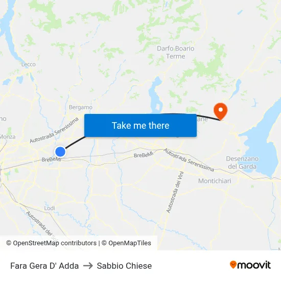 Fara Gera D' Adda to Sabbio Chiese map