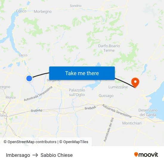 Imbersago to Sabbio Chiese map