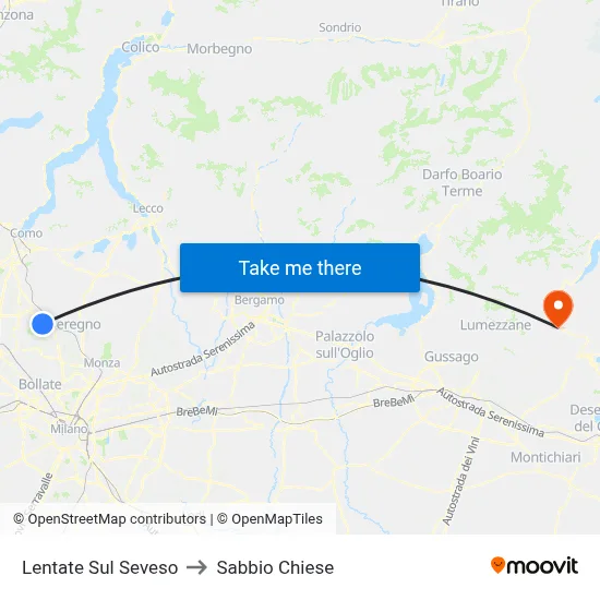Lentate Sul Seveso to Sabbio Chiese map