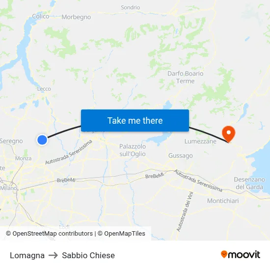 Lomagna to Sabbio Chiese map
