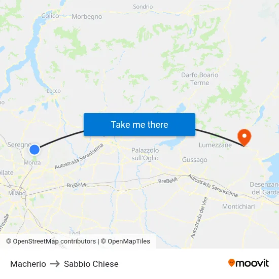 Macherio to Sabbio Chiese map