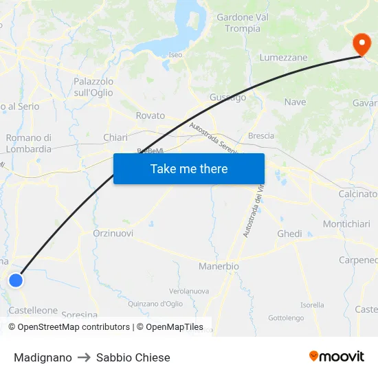 Madignano to Sabbio Chiese map