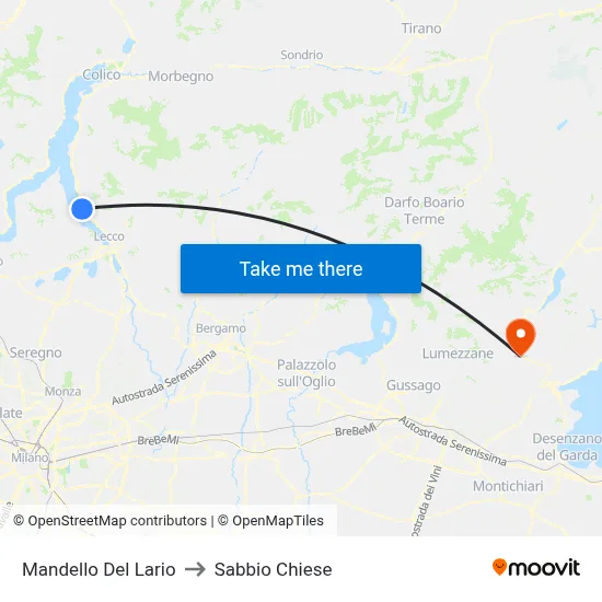 Mandello Del Lario to Sabbio Chiese map