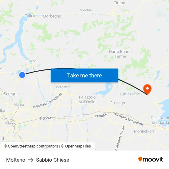 Molteno to Sabbio Chiese map